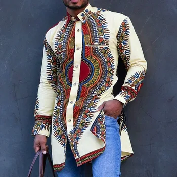 Jeseň a na Jar Módny Štýl Afrických Mužov Tlač Polyester Plus Veľkosť Košele M-4XL