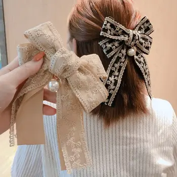 Kórejský Textílie Veľký Luk Jar Klip Lady Čipky, Výšivky Vlasy Klip Spona Do Vlasov Dovolenku Dary Ženám Vlasy Kolíky Svadobné Doplnky Do Vlasov