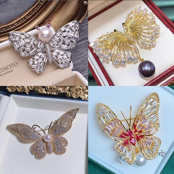 Kórea Luxusné Šperky pozlátené Zirconia Pearl Motýľ Brošne Oblečenie Žien Pin Módne Zvierat Šatku Pracky Príslušenstvo