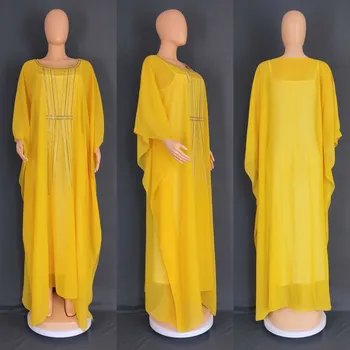 Maxi Šaty Afriky Šaty pre Ženy Jeseň Afriky Tri Štvrtiny Rukáv Polyester jednofarebné Šaty Dashiki Afriky Oblečenie