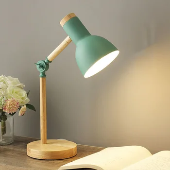 Kreatívne Nordic Stolná Lampa Drevené Železo Umenie LED Skladanie Jednoduchého Ochrana Očí Lampa na Čítanie Obývacej Izby, Spálne, stolná Lampa pre Deti