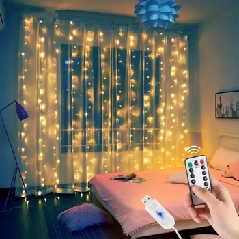 2/3m LED Rozprávkových Svetiel Garland Opony Lampa Diaľkové Ovládanie USB String Svetlá 2021 Nový Rok, Vianoce, Spálňa Domova Osvetlenie